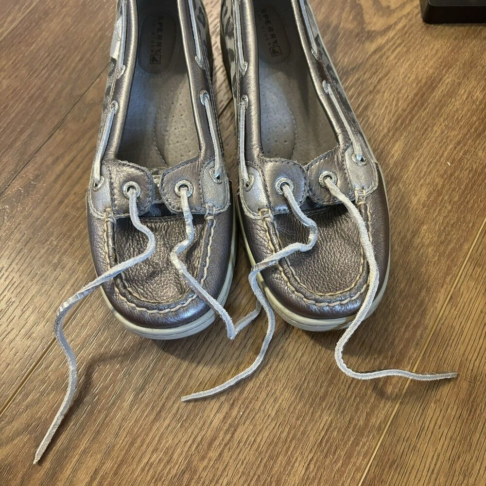 Sperry Top-Sider Angelfish Boat Shoe Silver Leopard Print Leather Women’s 6.5 - Picture 3 of 11
